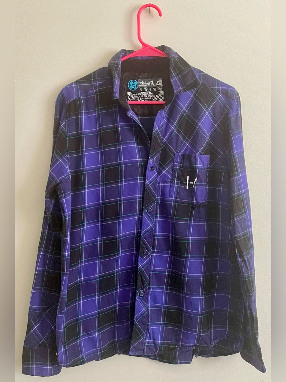 💟 Quiksilver Men's Purple Plaid Long-Sleeve Button-Down Shirt DIY 💟